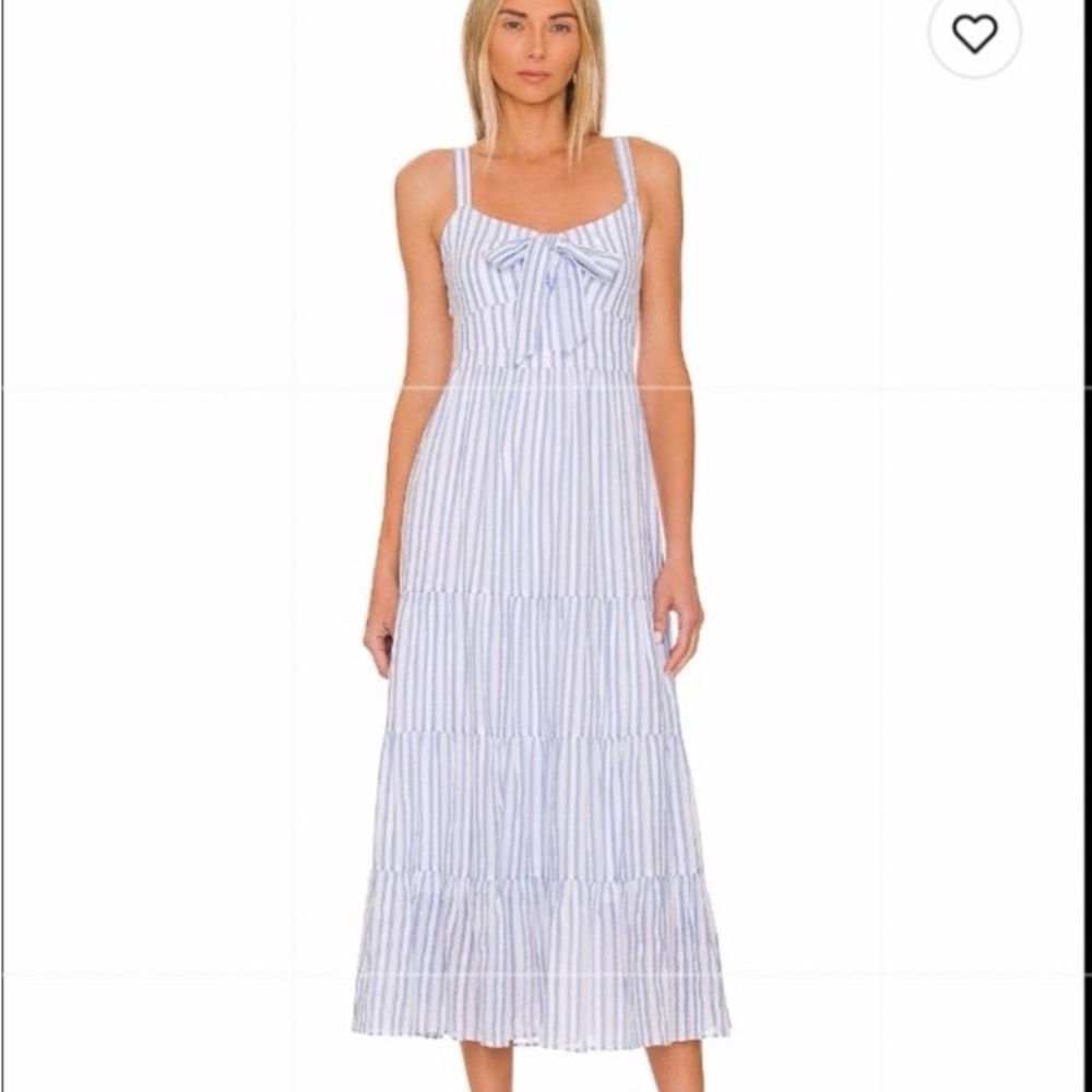 REVOLVE Likely Stasia Maxi/midi  Dress Blue White Stripe tiered Size 8